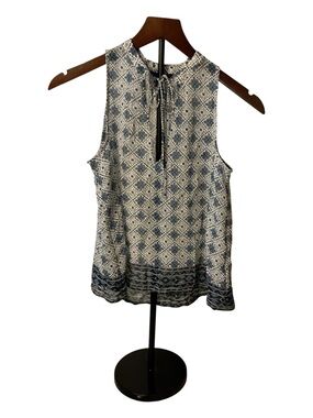 Sleeveless Blue & White Printed Tie-Back Top